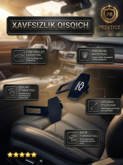 Xavfsizlik kamari uchun zaglushka va uzaytirgich, universal metall klipsa, 2 dona