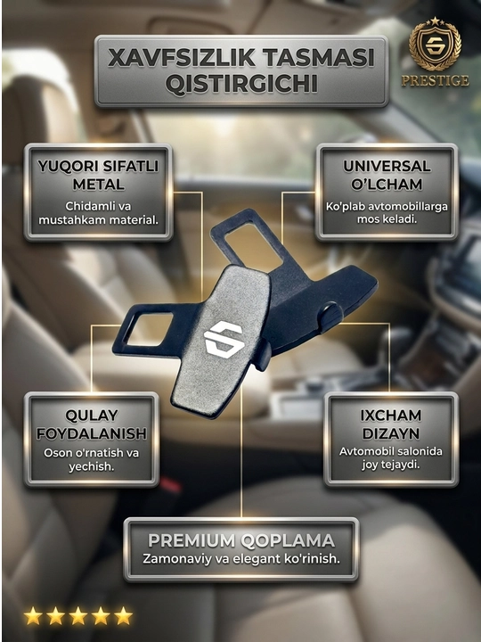 Xavfsizlik kamari uchun zaglushka va uzaytirgich, universal metall klipsa, 2 dona