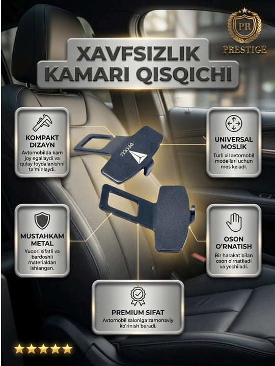 Xavfsizlik kamari uchun zaglushka va uzaytirgich, universal metall klipsa, 2 dona