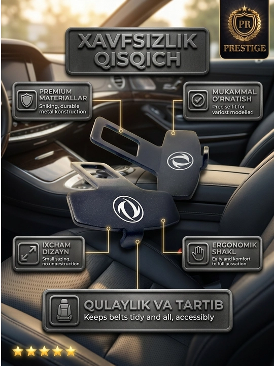 Xavfsizlik kamari uchun zaglushka va uzaytirgich, universal metall klipsa, 2 dona