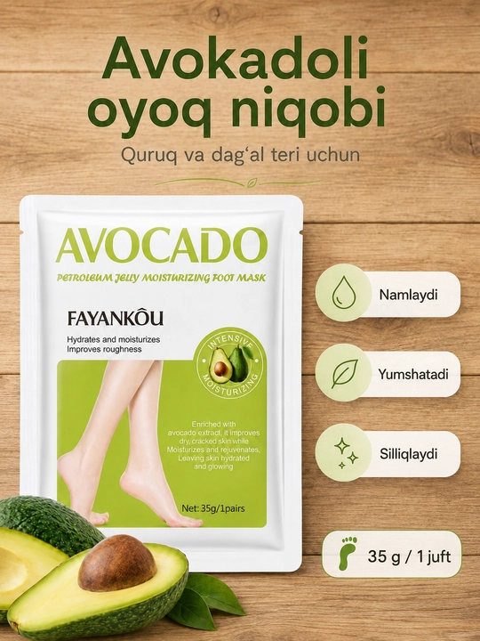 FAYANKOU avokadoli namlantiruvchi oyoq niqobi, 35 g, 1 juft