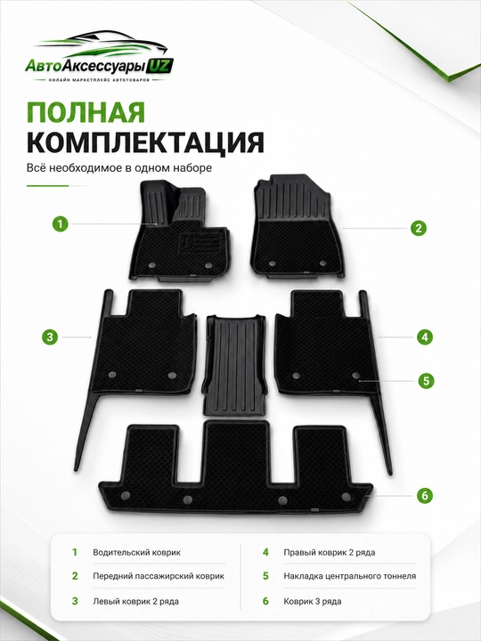 Depal S-09 uchun 3D TPE salon gilamchalari, 6 qism, qora