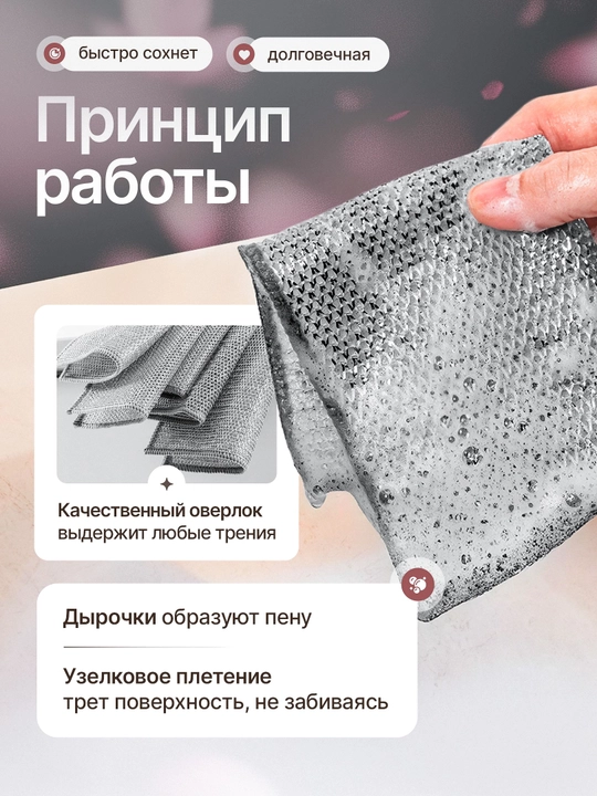 Металлическая сетка для мытья посуды 20х20 см, 25 шт