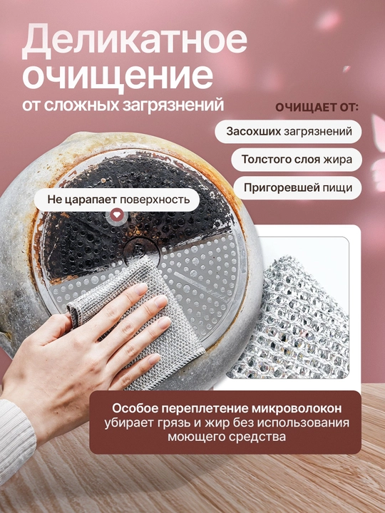 Металлическая сетка для мытья посуды 20х20 см, 25 шт