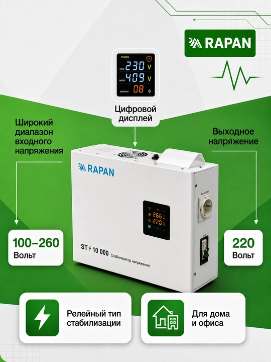 RAPAN ST-10000 kuchlanish stabilizatori, 10000 VA, kirish 100-260 V