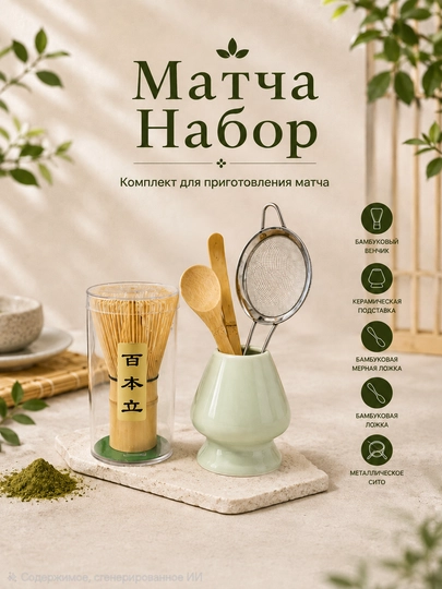 Подарочный набор для чая Матча, 4-5 предмета - 