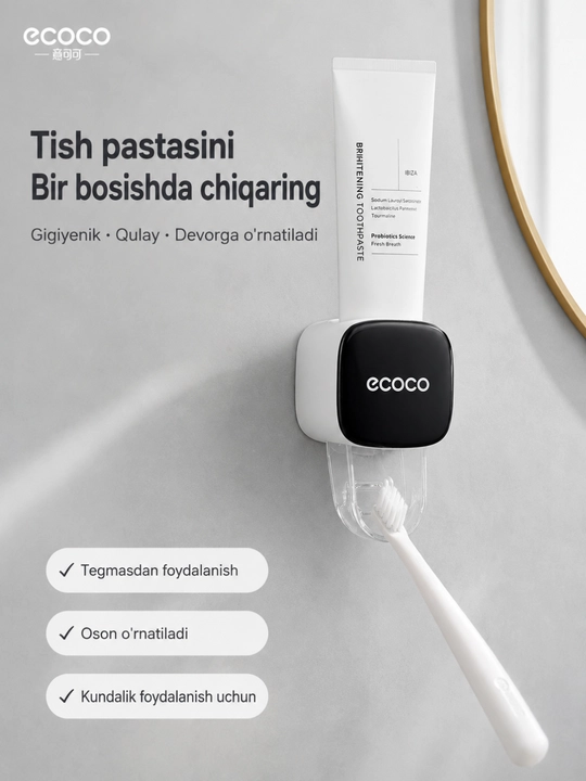 Devorga o'rnatiladigan avtomatik tish pastasi dispenseri, mixsiz