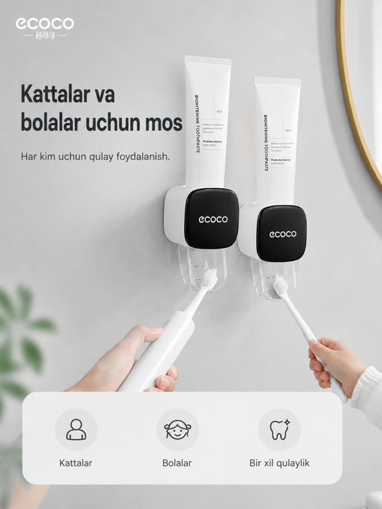 Devorga o'rnatiladigan avtomatik tish pastasi dispenseri, mixsiz