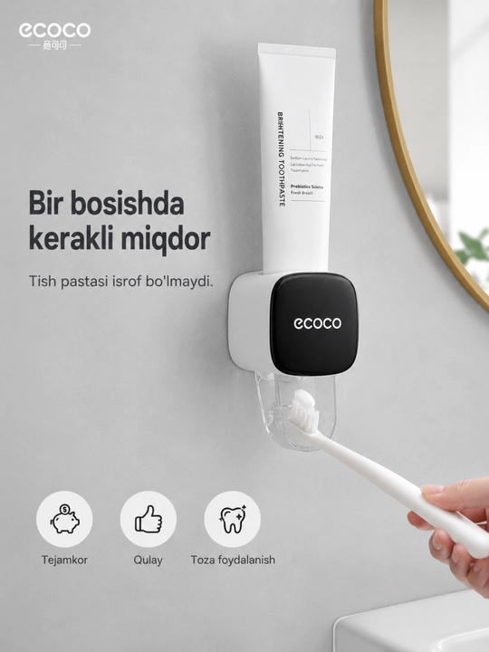 Devorga o'rnatiladigan avtomatik tish pastasi dispenseri, mixsiz