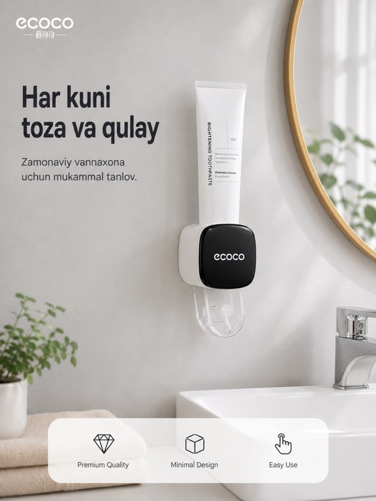 Devorga o'rnatiladigan avtomatik tish pastasi dispenseri, mixsiz