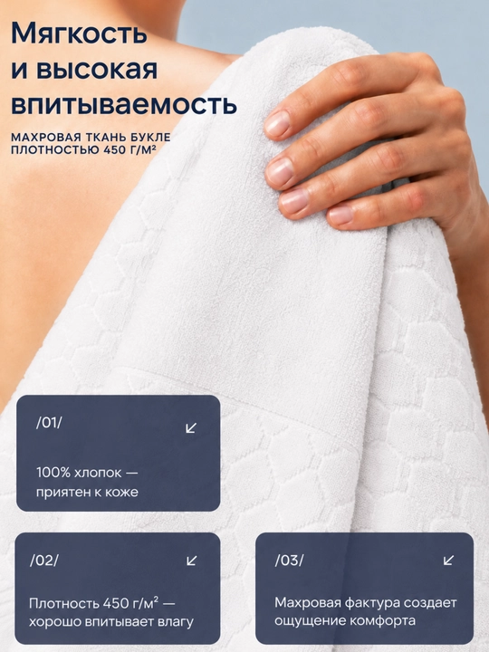 Tukli sochiqlar to‘plami, 100% paxta, 500 g/m2, 50 × 90 va 70 × 140 sm