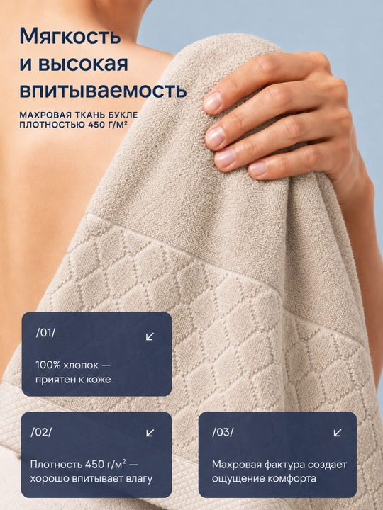 Набор махровых полотенец, 100% хлопок, 500 г/м², 50 × 90 и 70 × 140 см