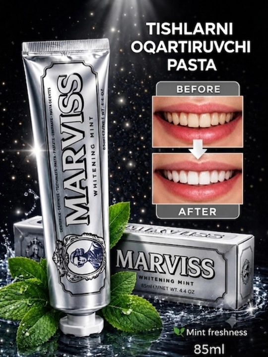 Oqartiruvchi effektga ega Tish pastasi, MARVIS Amarelli Licorice Mint, 85 ml