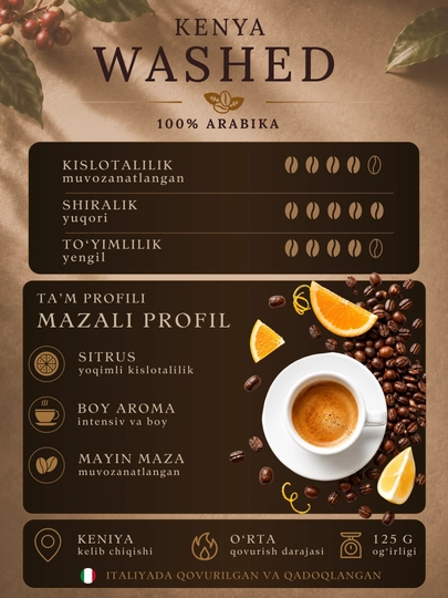 Кофе молотый Caffè Corsini Kenya Washed 125 г, 100% арабика, средняя обжарка