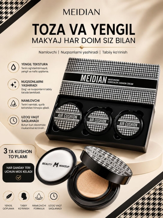 Kushon tonal krem yuz uchun namlantiruvchi 3 tasi 1 da