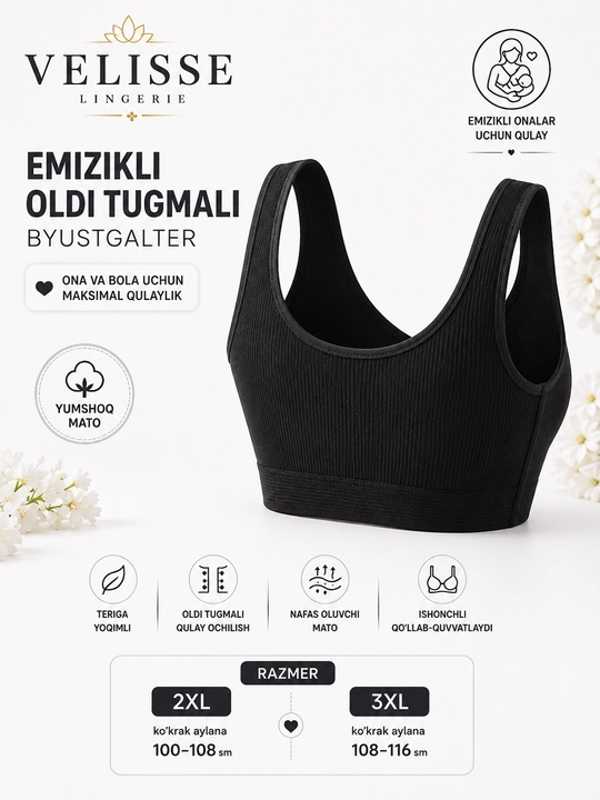 Ayollar uchun byustgalter, oldi tugmali, keng yelkali, katta o‘lchamli lifchik, 90–105
