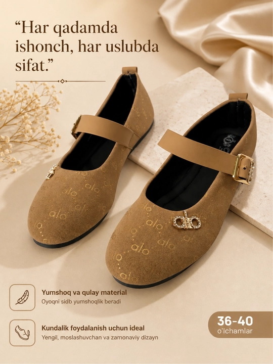 Ayollar baletkalari, zamonaviy baletka, mokasina ko'rinishidagi, oqish va ofisga qulay