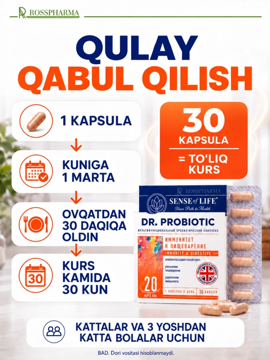 Probiotik kompleksi immunitet va ovqat hazm qilish uchun DR.PROBIOTIC