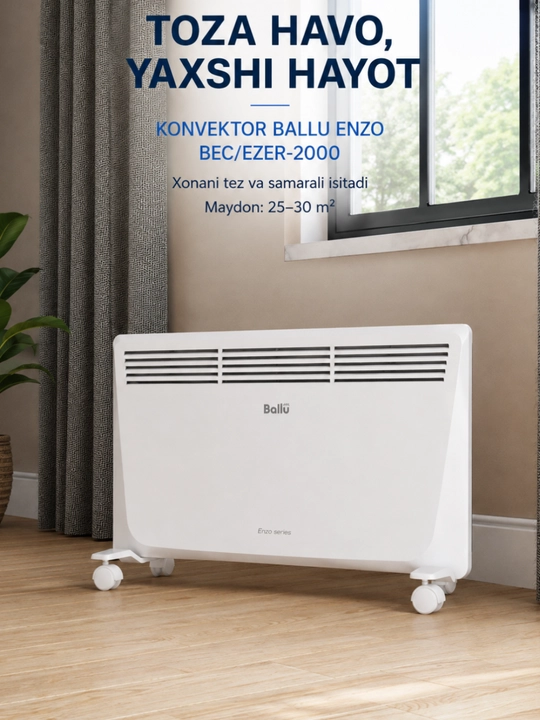 25-30 m2 xonalar uchun Ballu Camino Eco BEC/EM-2000 konvektorli isitgichi
