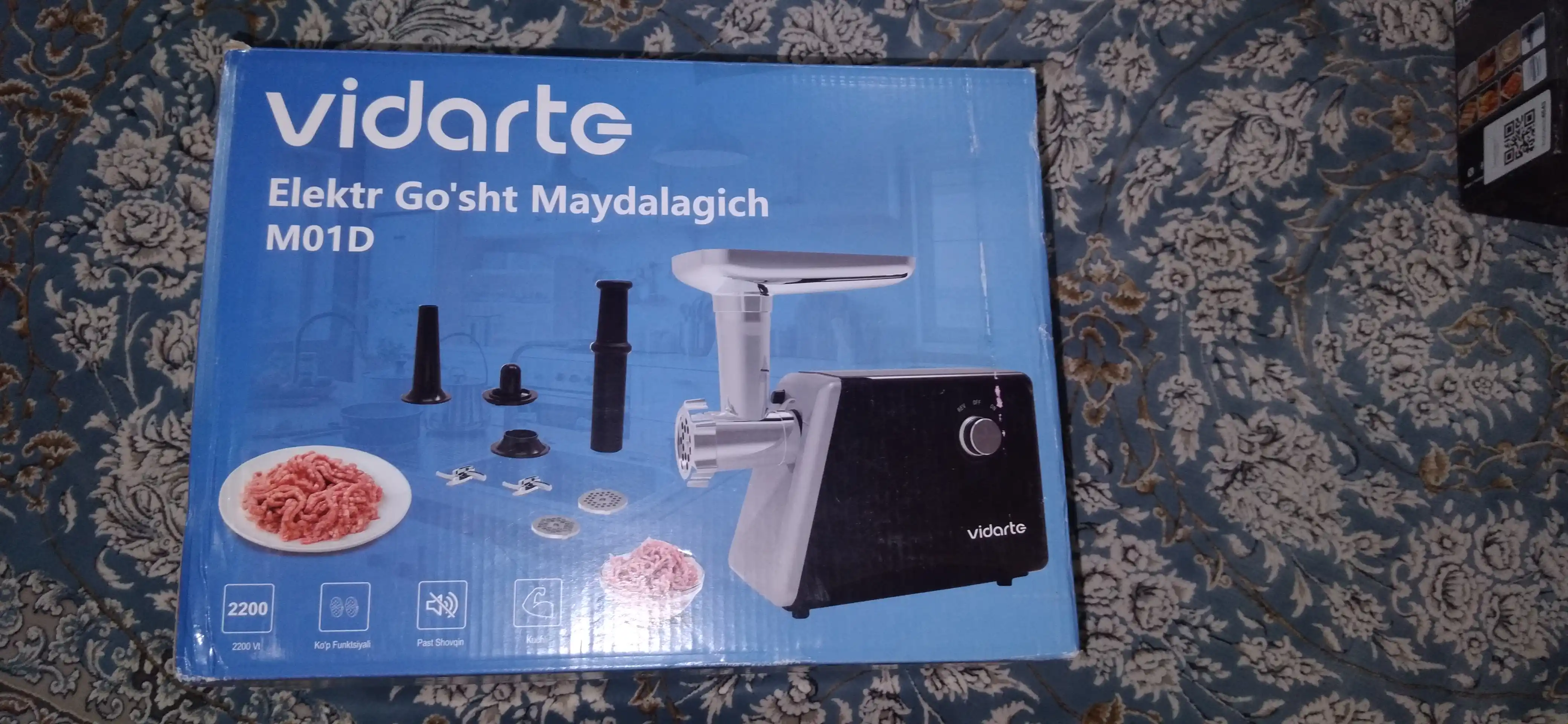 Go sht qiymalagich 2200 Vt po'lat pichoq 5-7 mm nozul kolbasa kubbe revers himoya VIDARTE