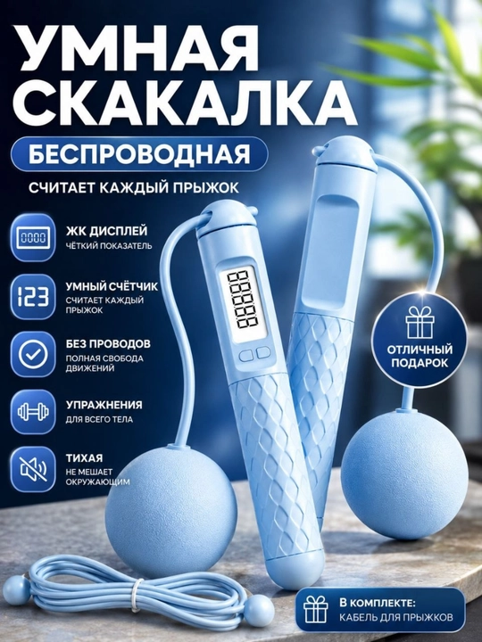 Sakrash arqoni aqlli simsiz, elektron sakrash hisoblagichi, LCD displey, kabel to'plamda - 
