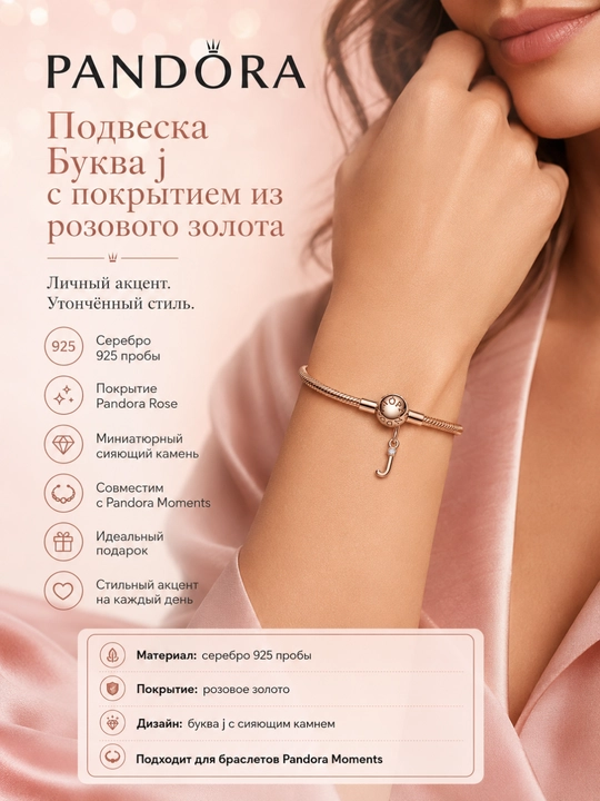 14 karat pushti oltin qoplamali “J harfi” podveskasi