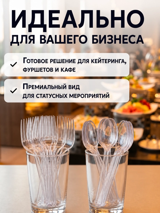 Bir martalik shaffof plastik qoshiq va vilka toʻplami