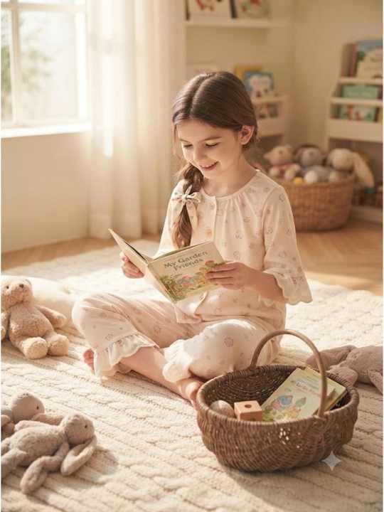 Qizaloqlar uchun paxtali pijama to‘plami, yumshoq uyqu kiyimi, uzun yeng