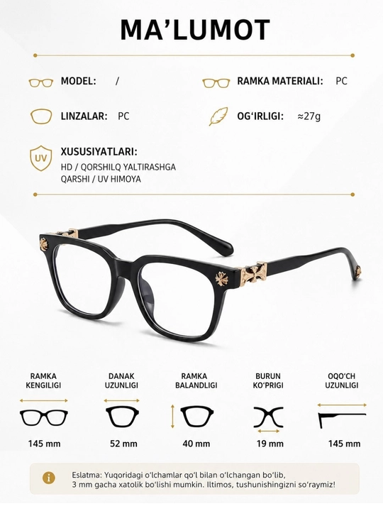 Chrome Hearts imidj ko‘zoynak, erkaklar va ayollar uchun achki, g‘ilofsiz