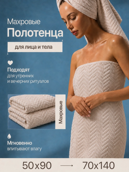 Paxtadan tikilgan tukli sochiqlar to‘plami, 2 dona, 50x90 va 70x140 sm o‘lchamlarda, 4xil rangda - 
