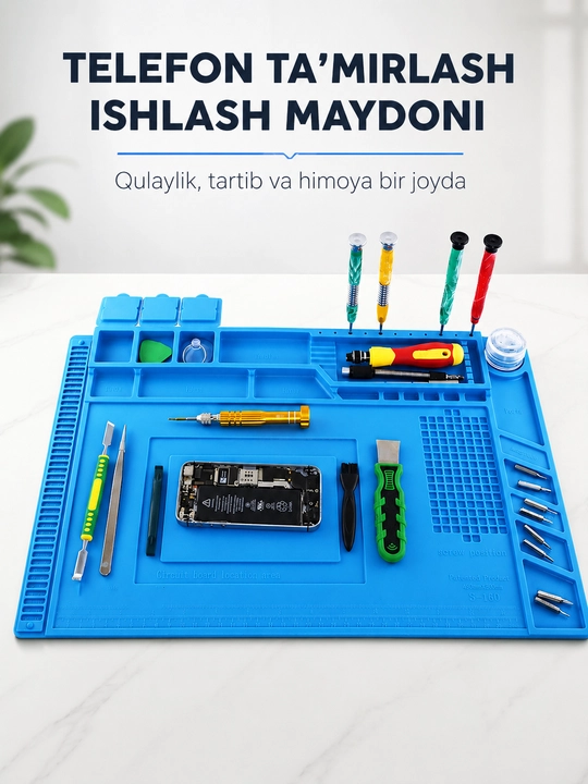Telefon ta’mirlash uchun silikon ish maydoni S-160, 450×300 mm, issiqqa chidamli - 