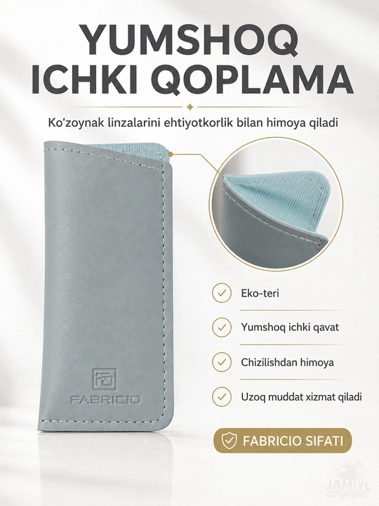 Ko‘zoynak uchun ixcham himoya futlyari, salfetka bilan to‘plami mavjud Fabricio