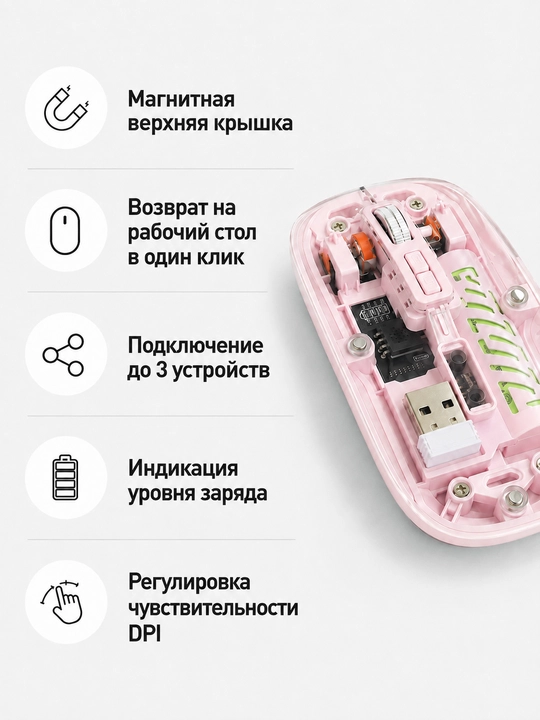 Simsiz shaffof sichqoncha USB va Bluetooth, kovrik sovg‘a