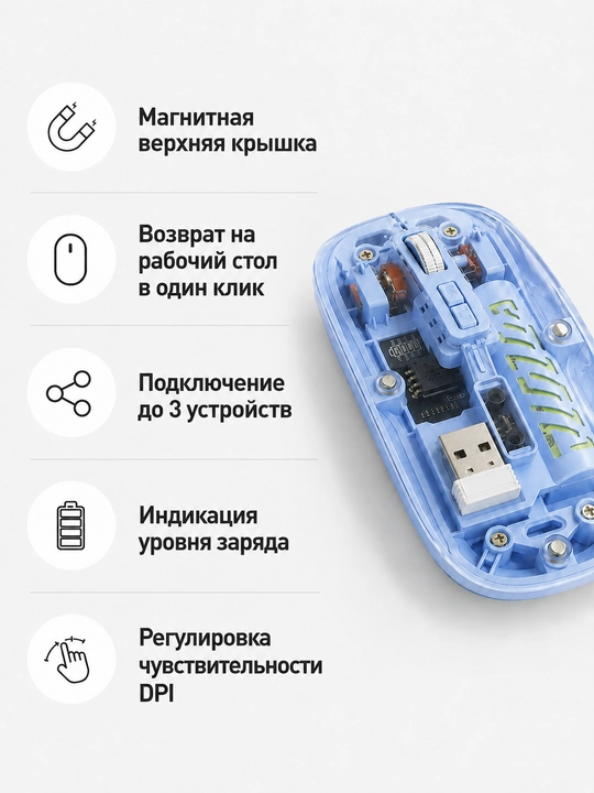 Simsiz shaffof sichqoncha USB va Bluetooth, kovrik sovg‘a