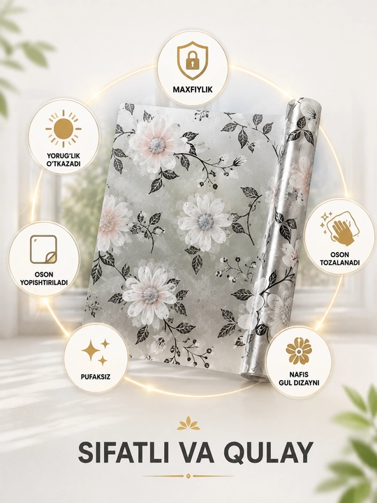 Oyna plenkasi dekorativ mat maxfiylik oynasi uchun shisha bezak UV himoya plyonka