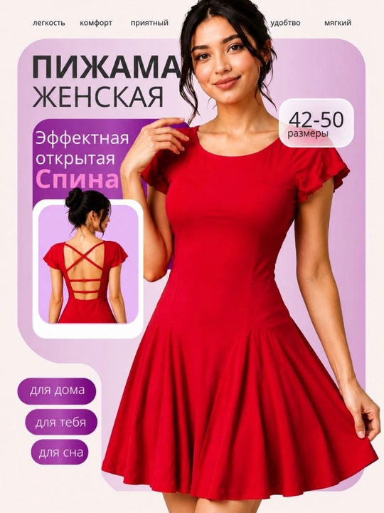 Ayollar uchun tungi ko'ylak pijama, ochiq orqa dizaynli uy libosi, yumshoq mato 42-50