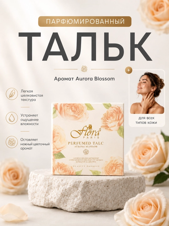 Flora Paris Aurora Blossom parfyumlangan tana talk kukuni, xushbo'y hidli - 