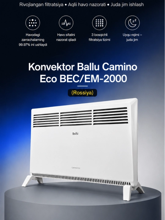 Electrolux ECH/T-2000 M konvektor isitgichi, 25–30 m² uchun