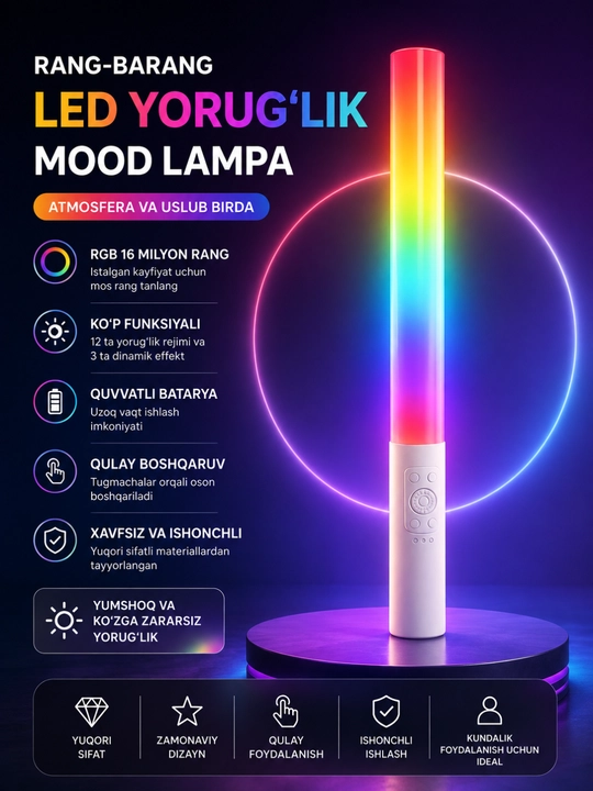 MJ-25 RGB Light Stick – Musiqaga hamohang LED yorug‘lik tayoqchasi, USB zaryadlanadi - 