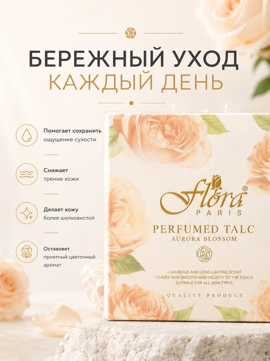 Flora Paris Aurora Blossom parfyumlangan tana talk kukuni, xushbo'y hidli