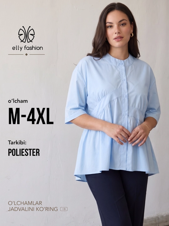 Erkin ayollar ko‘ylagi, yeng 3/4, katta o‘lchamlar XL–5XL — ELLY FASHION