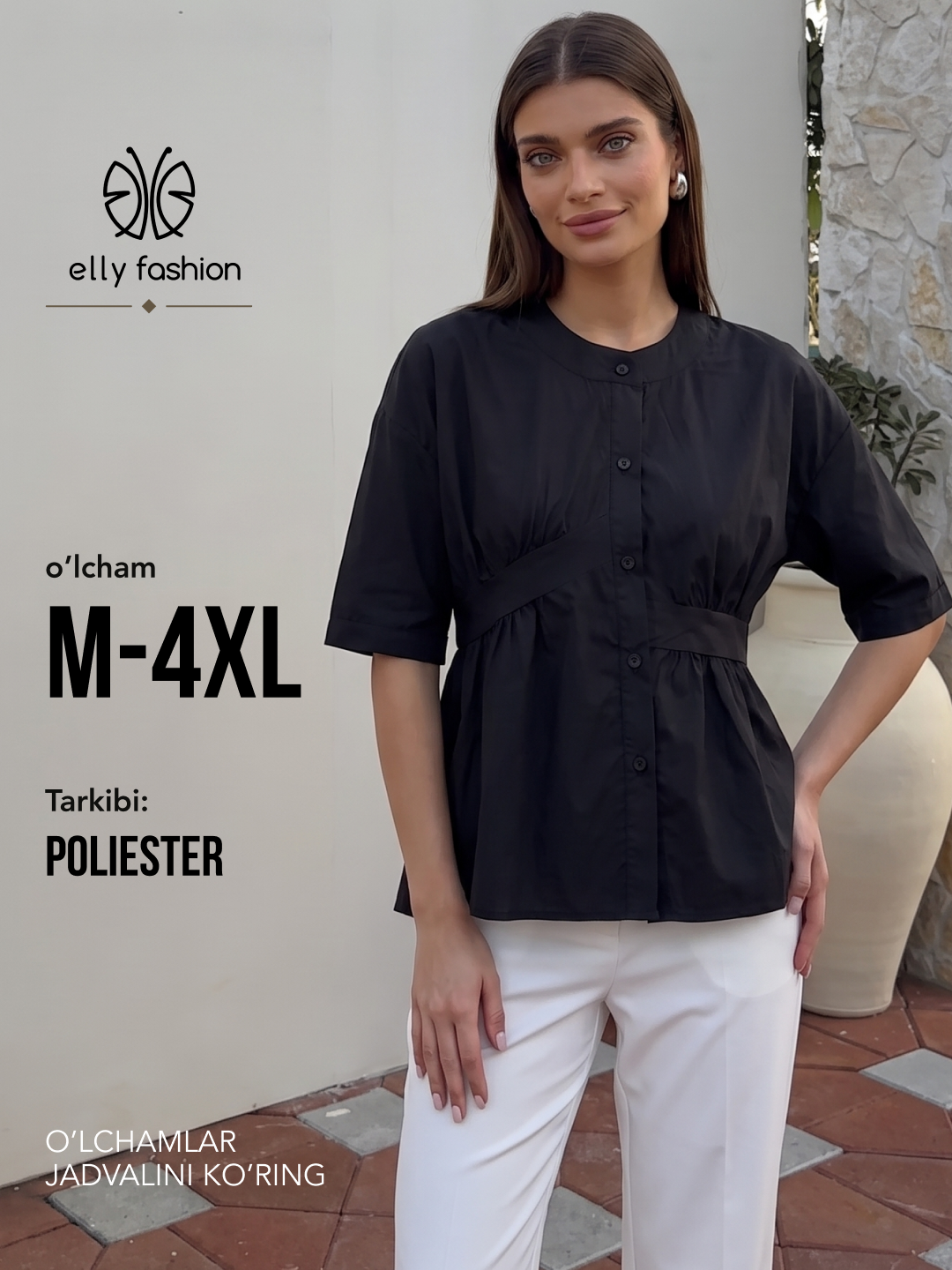 Erkin ayollar ko‘ylagi, yeng 3/4, katta o‘lchamlar XL–5XL — ELLY FASHION