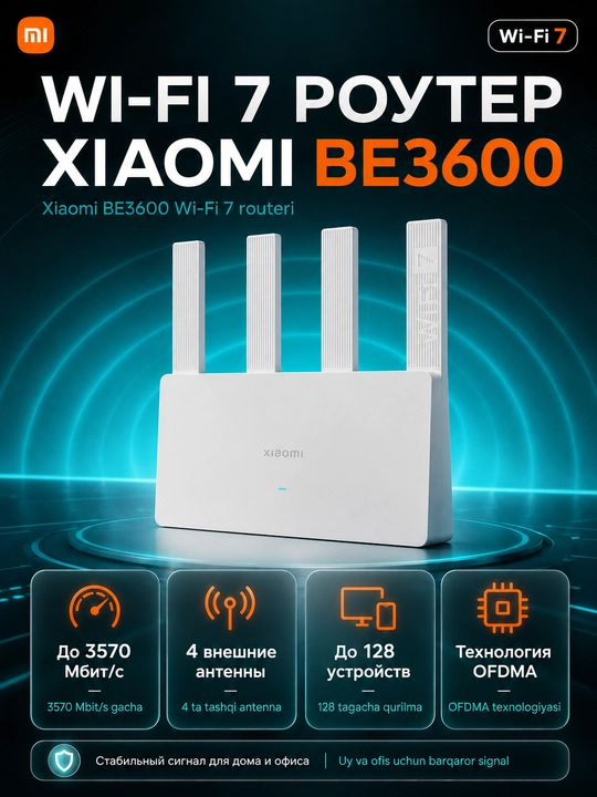 Роутер Xiaomi Wi-Fi 7 BE 3600 / BE3600 PRO, двухдиапазонный - 