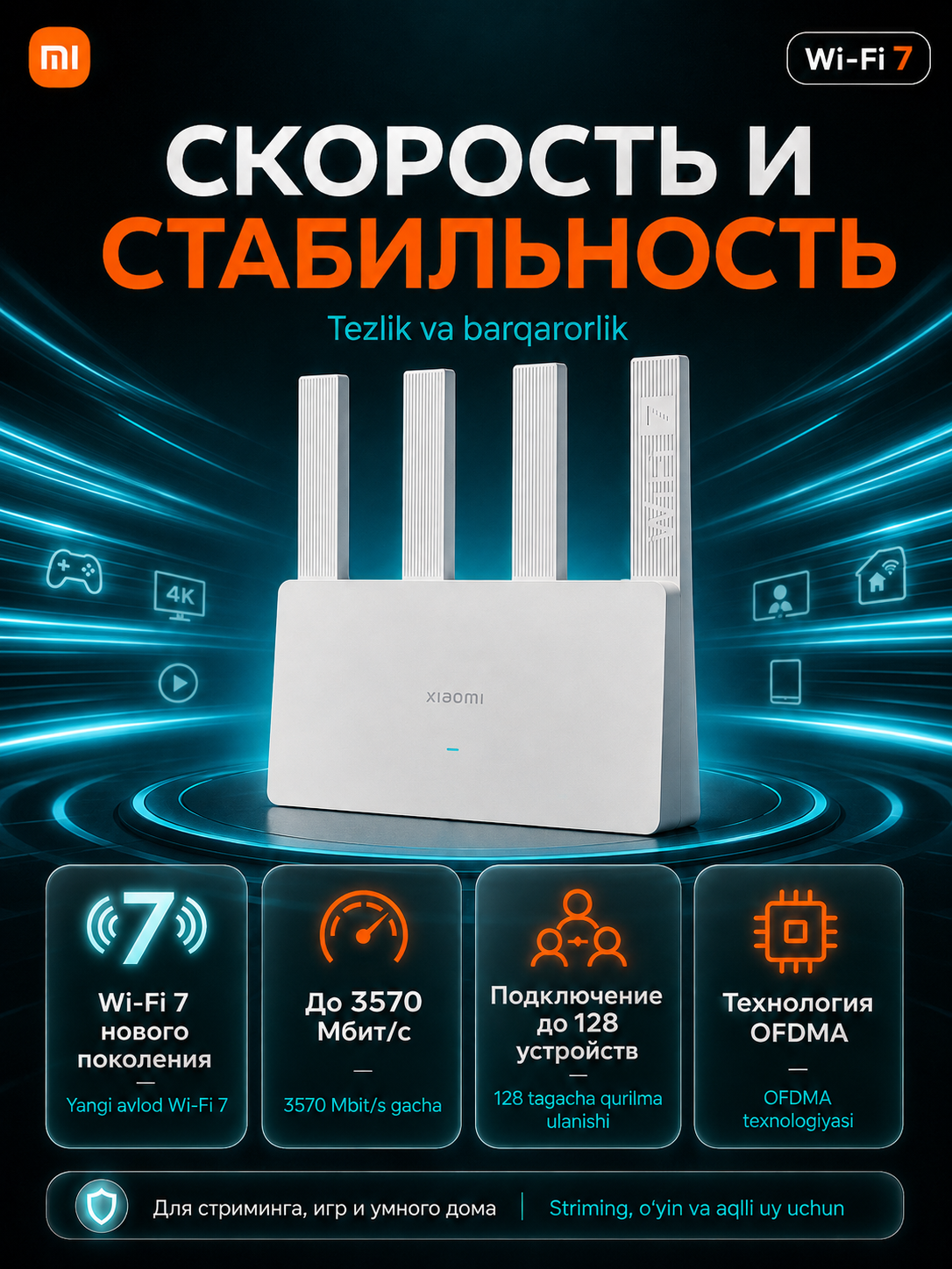 Роутер Xiaomi Wi-Fi 7 BE 3600 / BE3600 PRO, двухдиапазонный