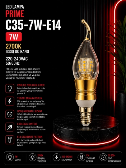 C35-7W-E14 2700K 220-240VAC PRIME LED chiroq - 