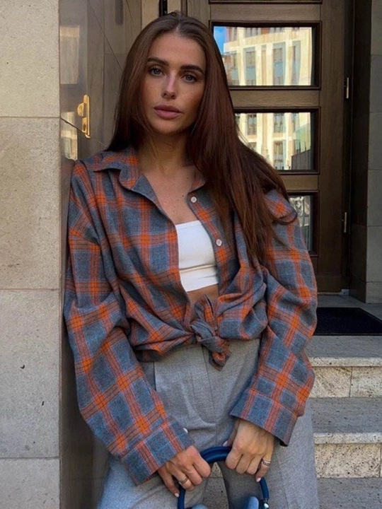 Ayollar uchun katakli ko‘ylak, kuzgi va qishki
