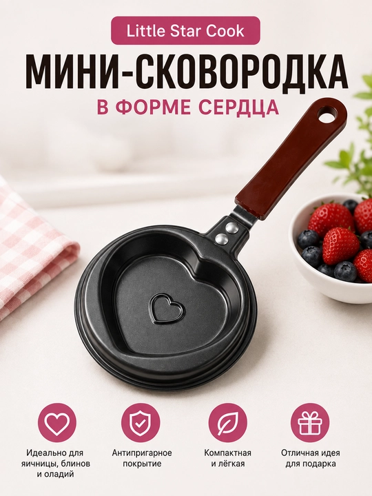 Yurak shaklidagi mini tova, yopishmaydigan qoplamali, 12 sm - 