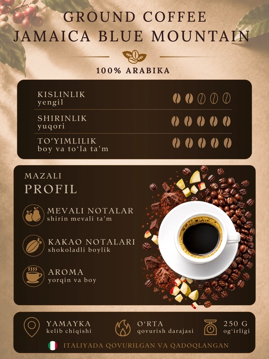 Corsini Giamaica Blue Mountain maydalangan qahva 250 g, 100% Arabica