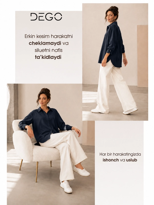 DEGO ayollar ko'ylagi, erkin bichim, 3/4 yeng, katta o'lchamlar 48–58