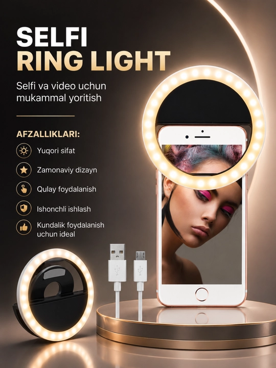 Telefon uchun qisqichli, aylana, yurak va boshqa shakldagi mini selfi chirog‘i - 